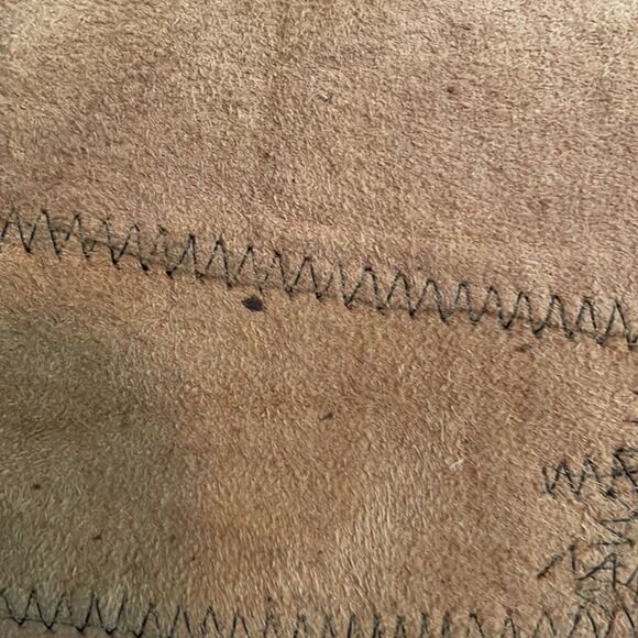 Vtg 70s tan suede patchwork snap up vest - Picture 6 of 10